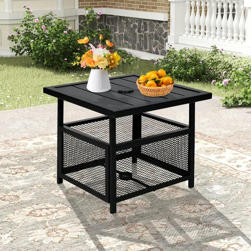 Crownland Mesa auxiliar cuadrada para patio al aire libre con agujero para sombrilla de 1.57 pulgadas para jardín, piscina, patio trasero, color