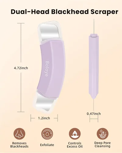 Miniatura 7 de Boloye Herramienta para quitar puntos negros, raspador facial de doble cabeza y limpiador de poros para limpieza facial profunda, raspador de nariz