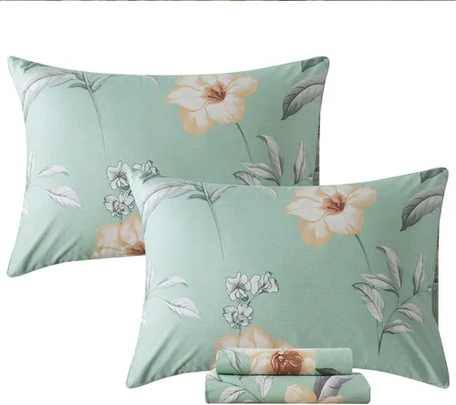 Miniatura 93 de FADFAY Juego de sábanas tamaño King, 100% algodón, elegante ropa de cama de granja con hojas verdes menta y flores blancas, sábana suave