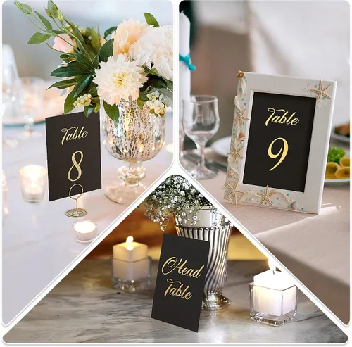 Miniatura 6 de Números de mesa negros del 1 al 30 de 4 x 6 con cabeza y tarjetas de números de mesa de regalo, letreros de cartulina para asientos de boda