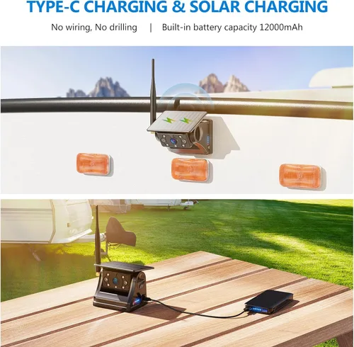 Miniatura 3 de Cámara magnética solar inalámbrica de respaldo para RV, 1080P 7 pulgadas pantalla táctil IPS Monitor y 2 cámaras de visión trasera de encendido