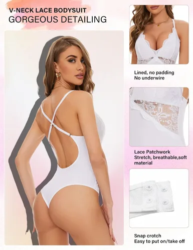 Miniatura 3 de Quzzion Lace Bodysuit Women Tummy Control V Neck Tank Tops Backless Shapewear Thongs One Piece Sexy Lingerie