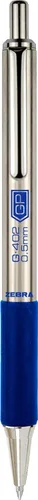 Miniatura 3 de Bolígrafos de gel Zebra Pen G-402, paquete de 2 unidades, tinta azul, punta fina de 0.5 mm, barril de acero inoxidable, cómodo agarre de goma, clip