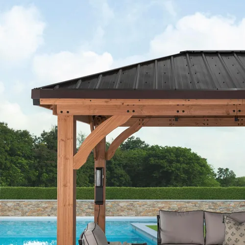 Miniatura 7 de Backyard Discovery Barrington - Cenador Pabellón de madera de cedro para exteriores de 12' x 10' con techo rígido de acero galvanizado de cadera