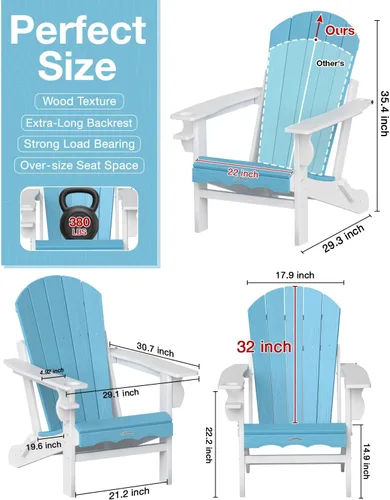 Miniatura 2 de Silla Adirondack plegable – Silla de patio Adirondack reciclable de polietileno de alta densidad para exteriores con soporte para tazas, textura