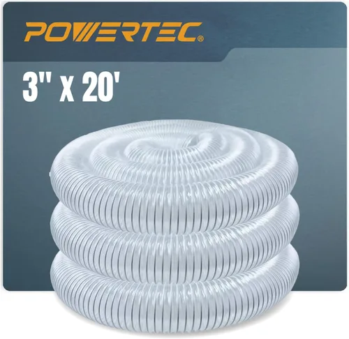 POWERTEC Manguera de recolección de polvo de 3" x 20', manguera flexible de PVC colector de polvo de 3 pulgadas para sierra de mesa, cepilladora,
