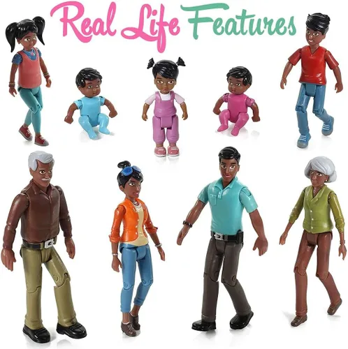 Miniatura 5 de Beverly Hills Doll Collection Sweet Li'l Family African American Dollhouse People - Juego de 9 figuras de acción para abuelo, abuela, mamá, papá