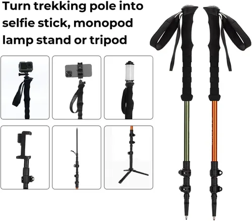 Miniatura 2 de Selfie Trekking Pole – Ultralight 7075 Aluminum Hiking Poles with Built-in 1/4” Mount, Selfie Clamp, Tripod & Camera Kit – Adjustable Flip-Lock