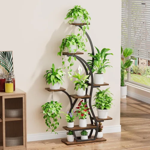 Miniatura 2 de Soporte para plantas de interior con luces de crecimiento, estante esquinero de 65 pulgadas para interiores, 8 niveles altos iluminados para plantas