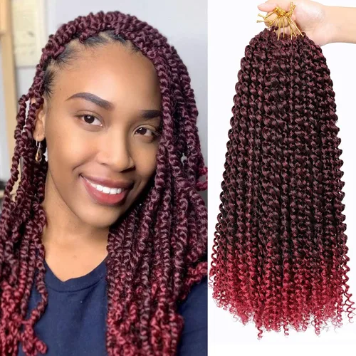 Miniatura 18 de Dorsanee Cabello Passion Twist Ombré de 18 pulgadas, 6 paquetes, Cabello de Ganchillo Water Wave, Cabello Largo Bohemio Rizado para Trenzar