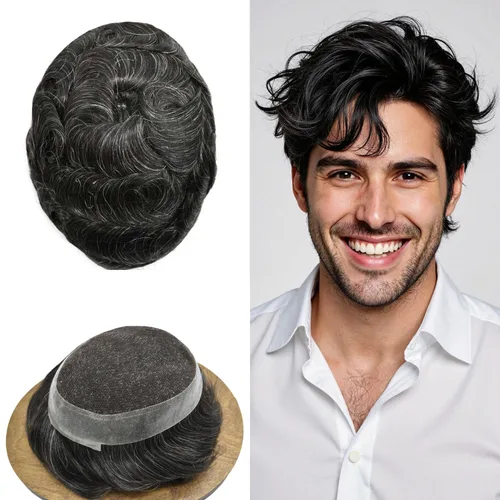 Miniatura 53 de Sistema de reemplazo de cabello de encaje francés para hombre, piezas de cabello de aspecto natural, color negro, marrón, rubio, gris, protesis