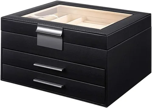 Joyero con parte superior transparente, organizador grande de 3 capas para mujeres, aretes, anillos, collares, organizador de almacenamiento,