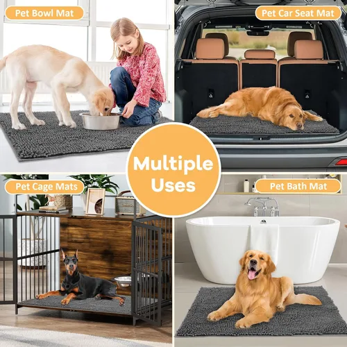 Miniatura 7 de Alfombra absorbente para perros para patas sucias, 120" x 36" alfombras de chenilla para interiores para la entrada, alfombra antideslizante lavable