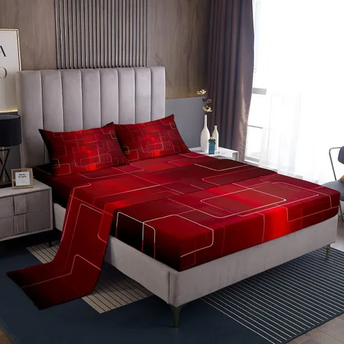 Miniatura 44 de Feelyou Juego de sábanas decorativas con ombre abstracto para niños y adolescentes, juego de sábanas rojas y negras de moda para dormitorio de niñas