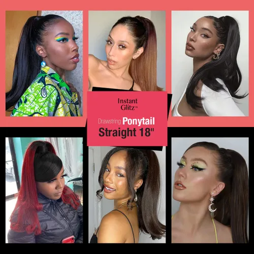 Miniatura 5 de GLAM21USA Extensión de cola de caballo recta de 18 pulgadas de largo con cordón para mujeres negras, extensión de cabello natural con clip, pieza