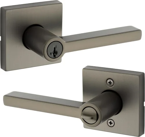 Miniatura 20 de Kwikset Halifax Manija interior de puerta de privacidad con cerradura, manija de puerta para baño y dormitorio, cerradura de botón de presión sin