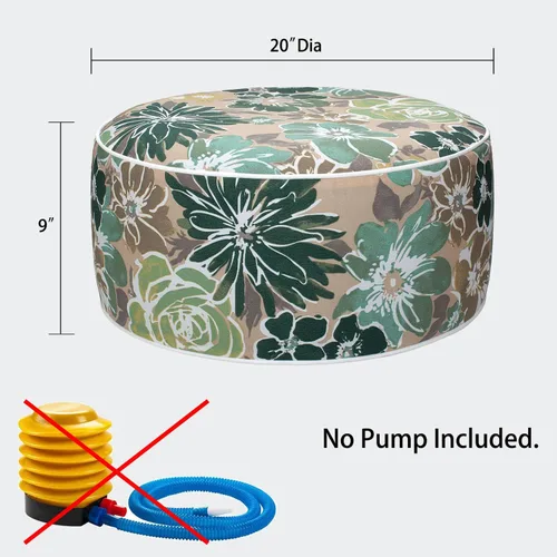 Miniatura 3 de Magpie Fabrics Taburete inflable otomano de 20 pulgadas de diámetro x 9 pulgadas de alto, reposapiés redondo para exteriores con bomba de pie, Verde