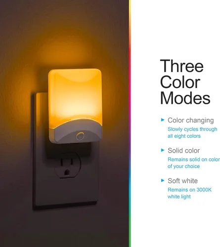 Miniatura 4 de GE 34693 - Luz de noche LED cambiante, modos de color blanco y vibrante, para enchufe, sensor de atardecer y amanecer, eficiencia energética