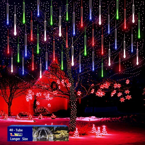 Miniatura 8 de Purtuemy - Luces de Halloween para exteriores, luces con diseño de lluvia de meteoritos, 12 pulgadas, 8 tubos, luces de hadas en cascada