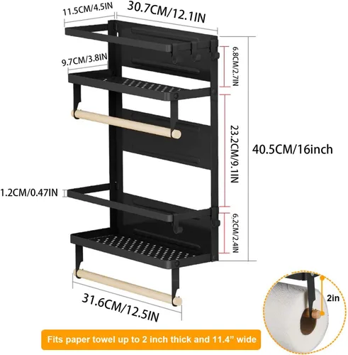 Miniatura 3 de EASTTOWEST Estante magnético para especias, estante magnético de cocina de 4 niveles para refrigerador, nevera, organizador con 2 soportes