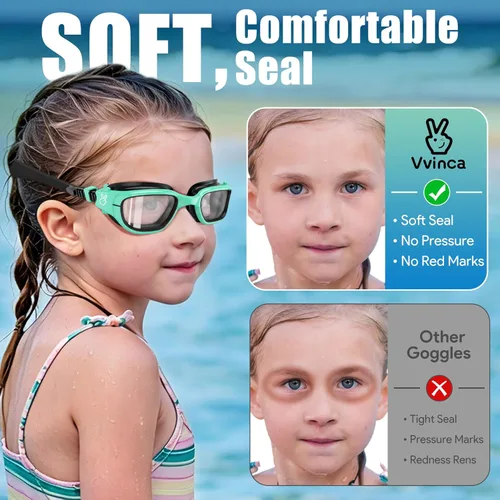 Miniatura 9 de Vvinca Gafas de natación para niños, gafas de natación para niños pequeños de 3 a 14 años, protección UV antivaho sin fugas, gafas de piscina
