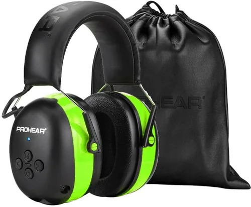 Miniatura 13 de PROHEAR Auriculares de protección auditiva Bluetooth 5.0 037 con batería recargable de 1100 mAh, 25 dB NRR de reducción de ruido con tiempo de negro