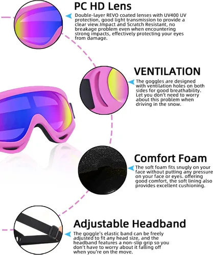 Miniatura 3 de 3 pares de gafas de motocicleta con protección UV, gafas de esquí con 3 piezas de cubrecuellos, para montar, a prueba de polvo y viento