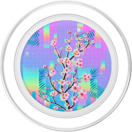 Miniatura 2 de Sakura Synthwave Colorful Vaporwave 90s Art Cherry Blossom PopSockets MagSafe PopGrip para iPhone