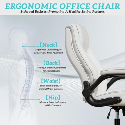 Miniatura 8 de GYI O205P - Silla de oficina ejecutiva de respaldo alto, silla de oficina grande y alta de 400 libras con ruedas de goma, sillas de escritorio Blanco