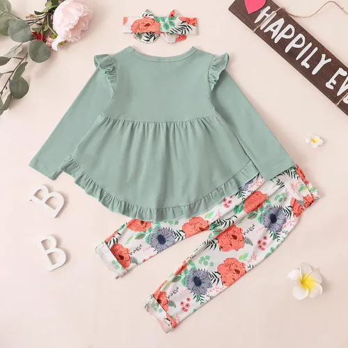 Miniatura 201 de Kucnuzki Conjunto de ropa para bebé niña pequeña, camisa de manga con volantes, pantalón floral, ropa de otoño e invierno para niña