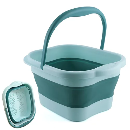 Bañera de pies plegable de 15 L (4 GL) con asa, masajeador de pies para pies secos y agrietados, cubo de pies de plástico
