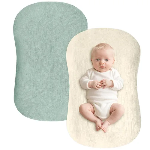Miniatura 17 de Funda de muselina para tumbona de bebé suave de algodón orgánico, cubre para tumbona de recién nacido para bebés, niñas y niños (Azul)