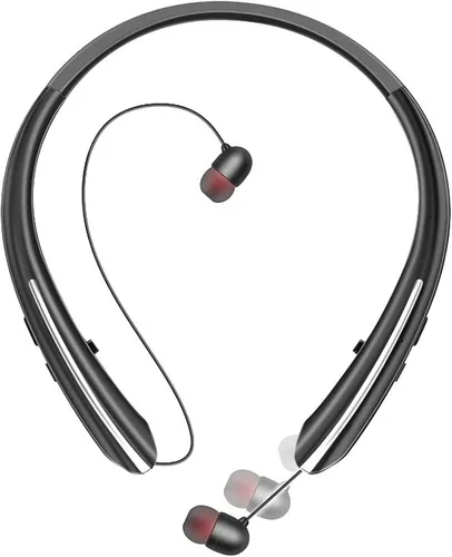 Miniatura 8 de Auriculares Bluetooth retráctiles con banda para el cuello, auriculares inalámbricos de ajuste cómodo de 20 horas con carrete automático, Negro