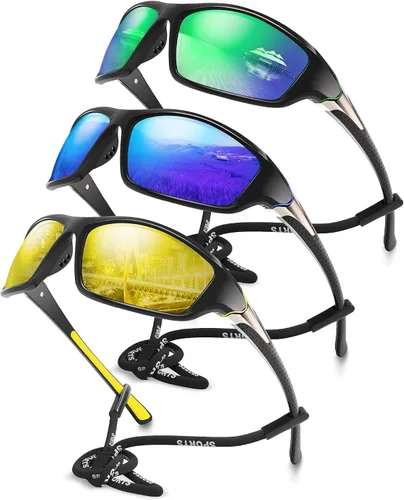 Miniatura 7 de Paquete de 3 lentes de sol deportivos polarizados para hombres, gafas de sol masculinas envolventes con protección UV para ciclismo, pesca