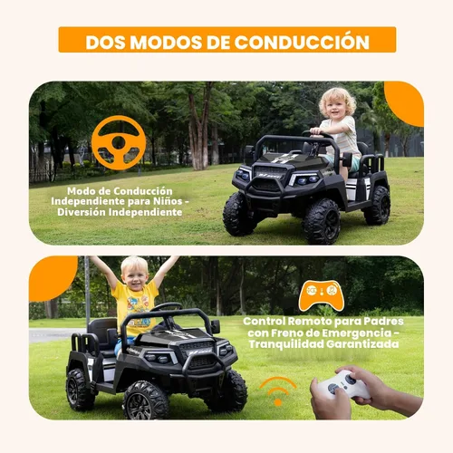 Miniatura 2 de Coche eléctrico para niños, juguetes de 24 V y 4 plazas con control remoto para padres, suspensión de 4 ruedas, capacidad máxima de peso de 220 Negro