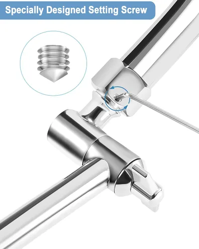 Miniatura 6 de Brazo de extensión de cabezal de ducha ajustable extra largo de 15 pulgadas con tornillo de bloqueo, ángulo cromado de acero inoxidable 304 1. Cromo