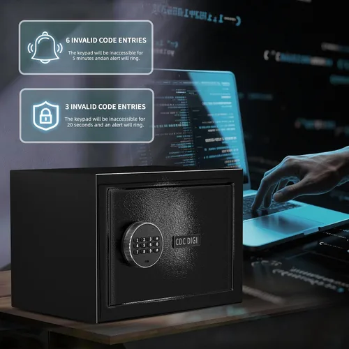 Miniatura 3 de Caja fuerte, caja fuerte de 1.2 pies cúbicos, caja de seguridad digital antirrobo con teclado electrónico y llave, cajas fuertes a prueba de fuego