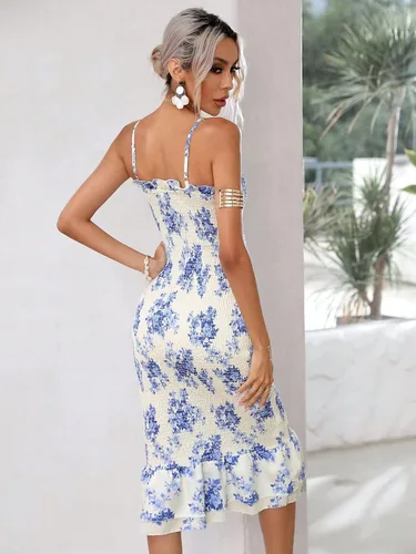 Miniatura 2 de Floerns Vestido de tirantes sin mangas con estampado floral elegante y dobladillo con volantes para mujer