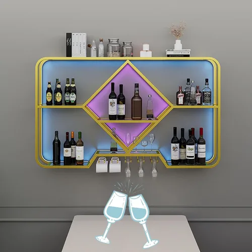 Miniatura 8 de Estantes para vinos, estantes de bar montados en la pared con soporte colgante para copas de vino, mini bar, licor, bar, botella, estante flotante