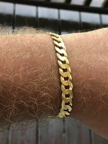Miniatura 8 de Men's Cuban Link Bracelet 14k Gold Over Solid 925 Sterling Silver Bracelet - 8.5" 8mm - Diamond Cut Pave