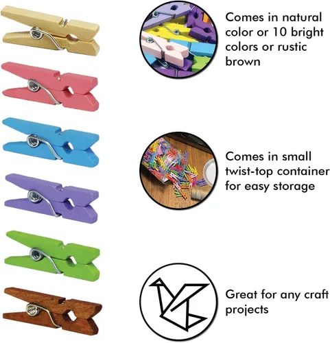 Miniatura 2 de Mini pinzas de madera con cordel de yute, 250 piezas, pinzas de papel fotográfico de 1 pulgada con cordel natural de 66 pies para álbumes