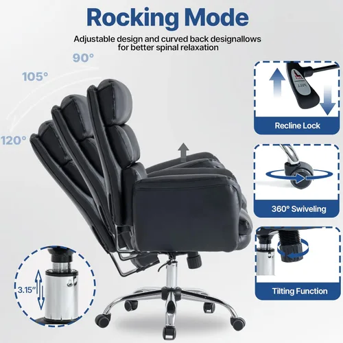 Miniatura 4 de Silla de oficina ergonómica moderna, silla giratoria de piel sintética, silla ejecutiva de escritorio para computadora con reposabrazos acolchados