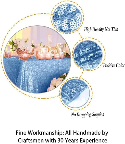 Miniatura 3 de ShiDianYi Mantel de lentejuelas color azul bebé, de 50 x 72 pulgadas, mantel rectangular de lentejuelas para decoración de boda - 200111E