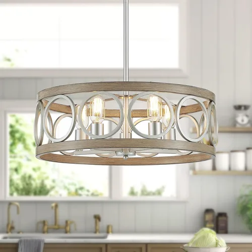 Miniatura 17 de XINGQI Lámpara de Techo Negra Araña de Altura Ajustable Lámpara Colgante Moderna de Granja Accesorio de Iluminación de Metal con Veta de Madera 13