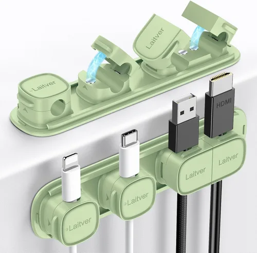 Miniatura 17 de Paquete de 6 clips magnéticos para cables [apertura/bloqueo en 1s], organizador y sujetador de cables Laitver con adhesivo fuerte para escritorio