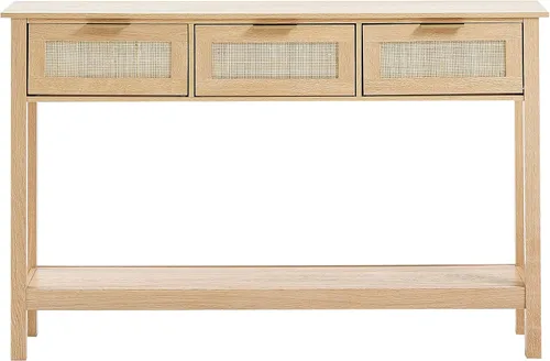 Miniatura 9 de Mesa consola de ratán VEVOR, mesa de entrada con 3 cajones de almacenamiento, mesa de pasillo con puerta corrediza de ratán natural, mesa consola