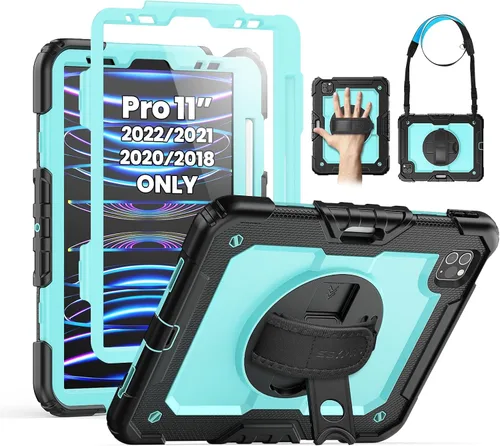 Miniatura 11 de SEYMAC Funda para iPad Pro 11 de 4ª, 3ª, 2ª, 1ª generación (2022/2021/2020/2018), funda protectora de cuerpo completo a prueba de golpes con Negro