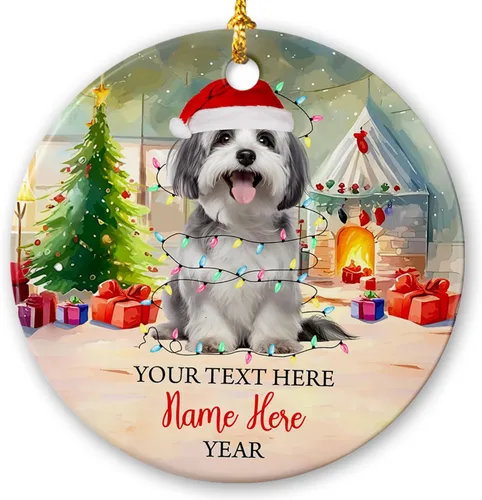 Miniatura 23 de Adorno de cerámica de Alaska Malamute de Feliz Navidad, decoración personalizada de Papá Noel, perro de Alaska Malamute nombre de perro, decoración