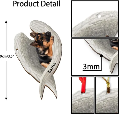 Miniatura 3 de Adorno plano 2D conmemorativo de perro pastor alemán personalizado, alas de ángel para mascotas, regalo de condolencia de pérdida, recuerdo