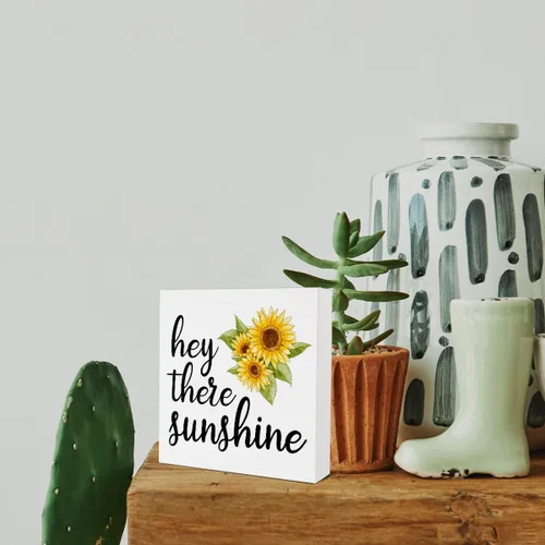 Miniatura 4 de Letrero de madera con diseño de girasol de granja, con texto en inglés "Hey There Sunshine", letrero decorativo de escritorio de verano, decoración